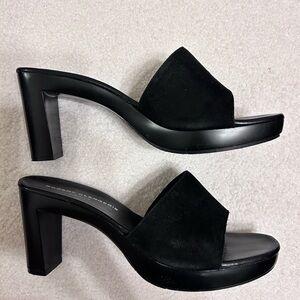 Robert Clergie, Black Suede Mule Heels in Black, 9.5
